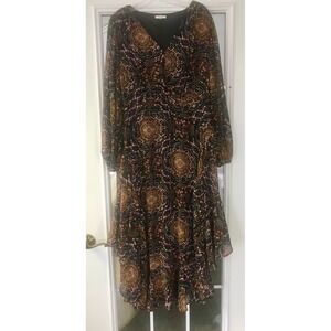 Maurices Womens Maxi Dress Black Floral Print Long Sleeve V Neck Tiered Ruffled